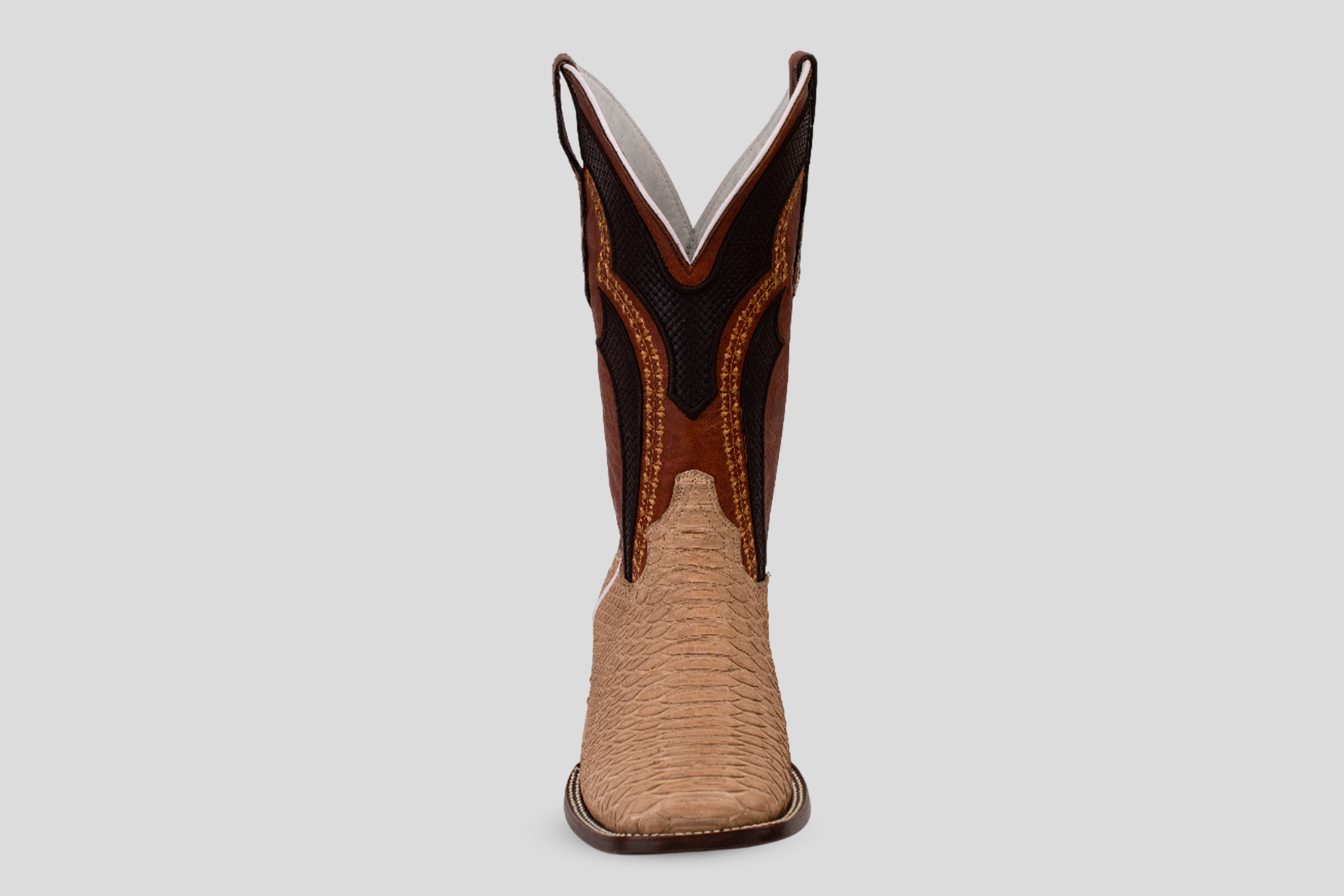 Braxton Python Boots - Cappuccino - Square Toe