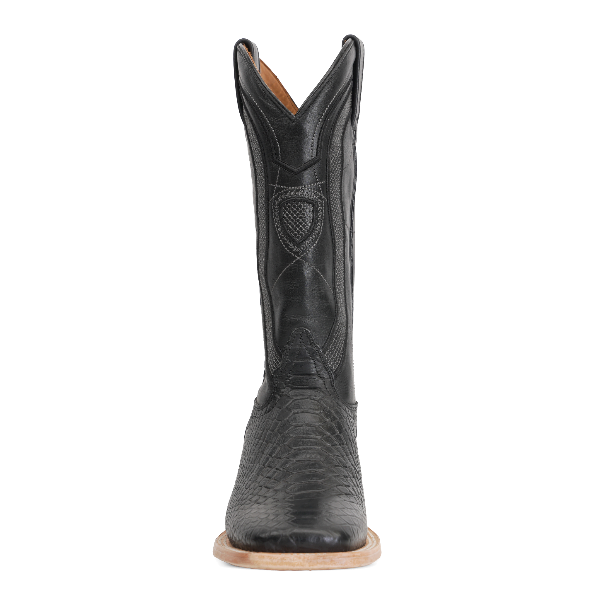 Python Black Boots - Embossed Leather - Square Toe (E913)