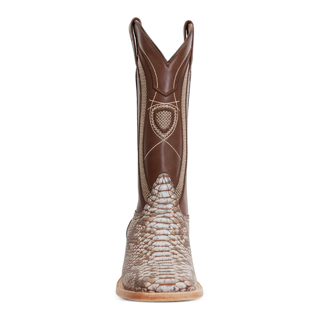 Python Natural Camel Boots - Embossed Leather - Square Toe (E913)