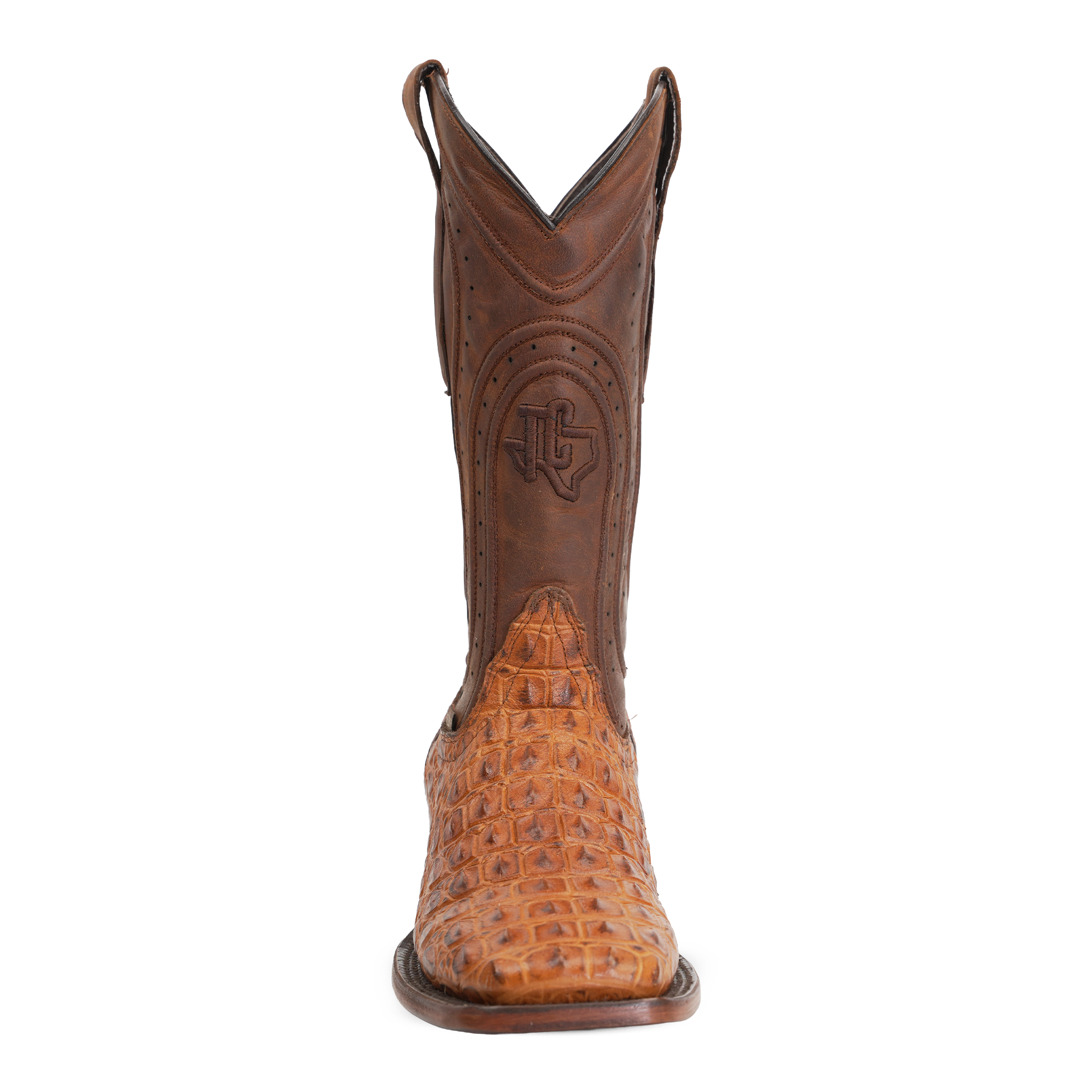 Alligator Hornback Brandy Boots - Embossed Leather - Square Toe (E930)