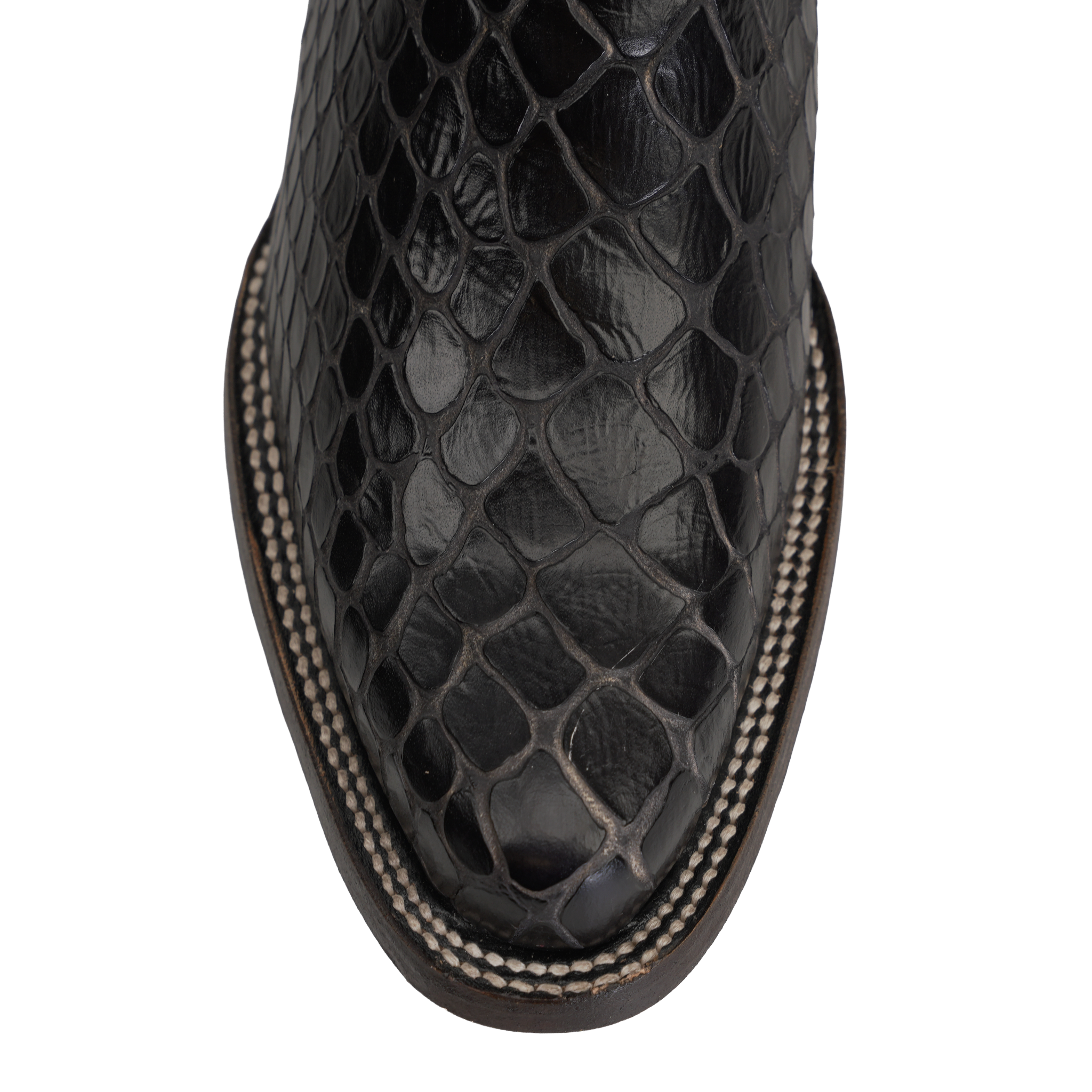 Snake Black Cowboy Boots - Embossed Leather - Roper Toe (E952)