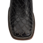 Botas vaqueras de serpiente - Piel gofrada negra - Punta cuadrada (E947)