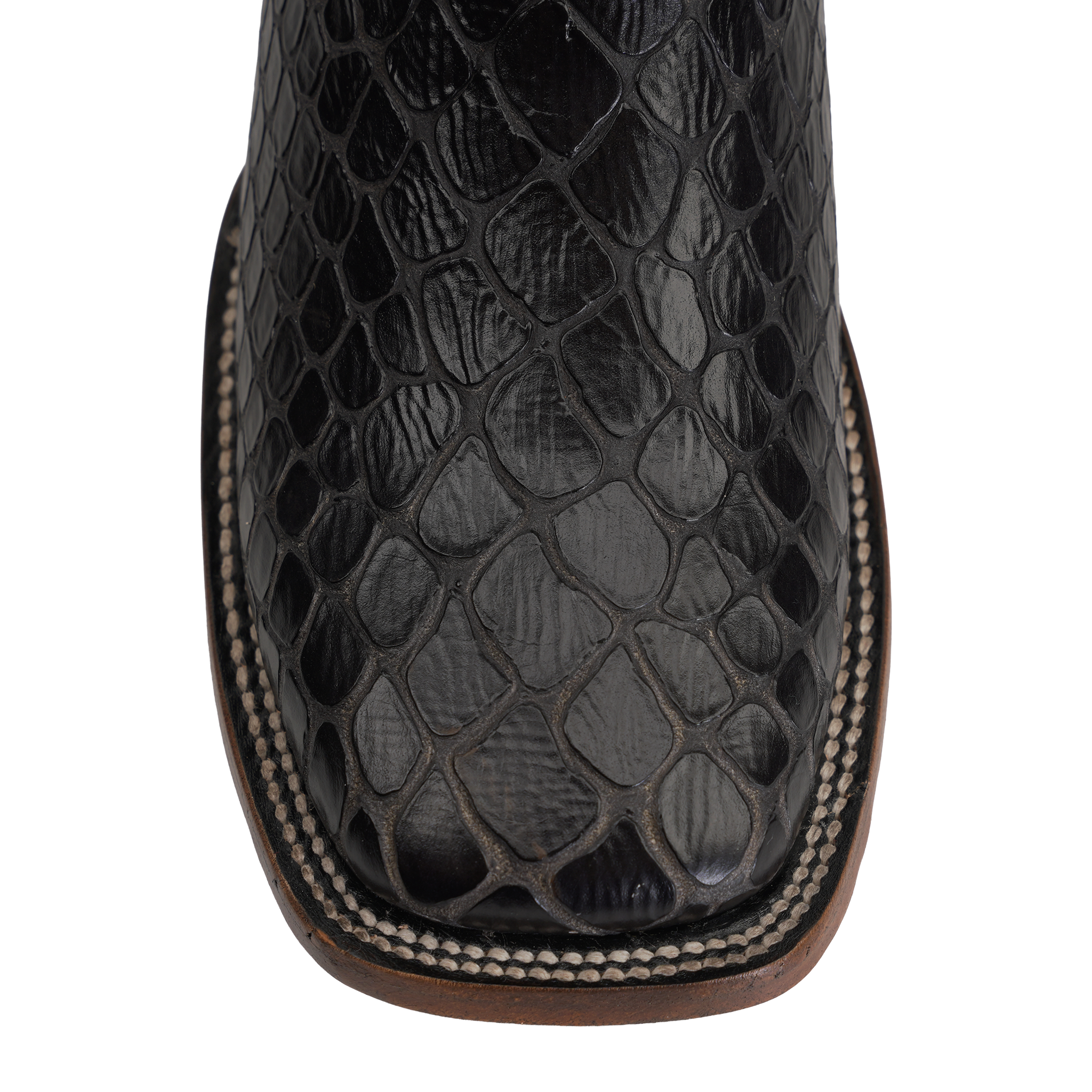 Snake Cowboy Boots- Black Embossed Leather - Square Toe (E947)