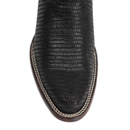 Lizard Black Boots - Embossed Leather - Roper Toe (E954)