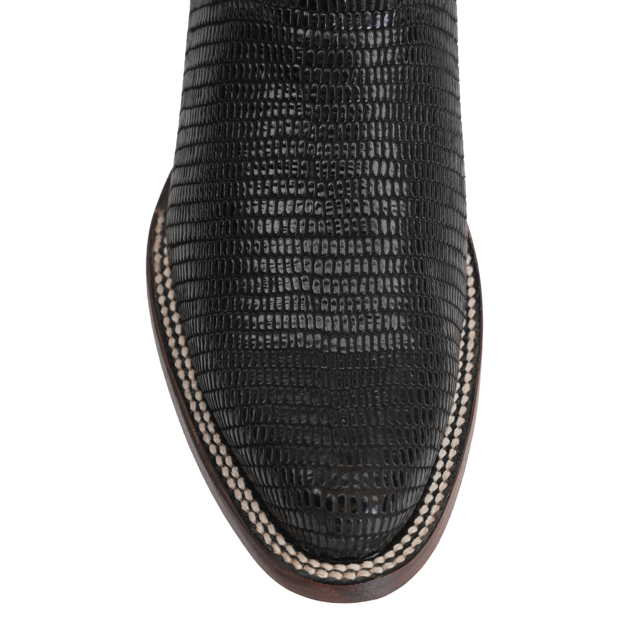 Lizard Black Boots - Embossed Leather - Roper Toe (E954)