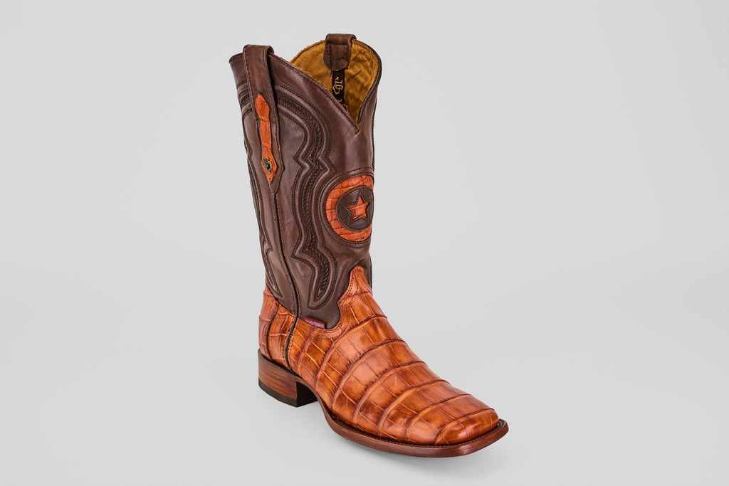 James Alligator Hornback Boots - Brandy - Square Toe (LG10)