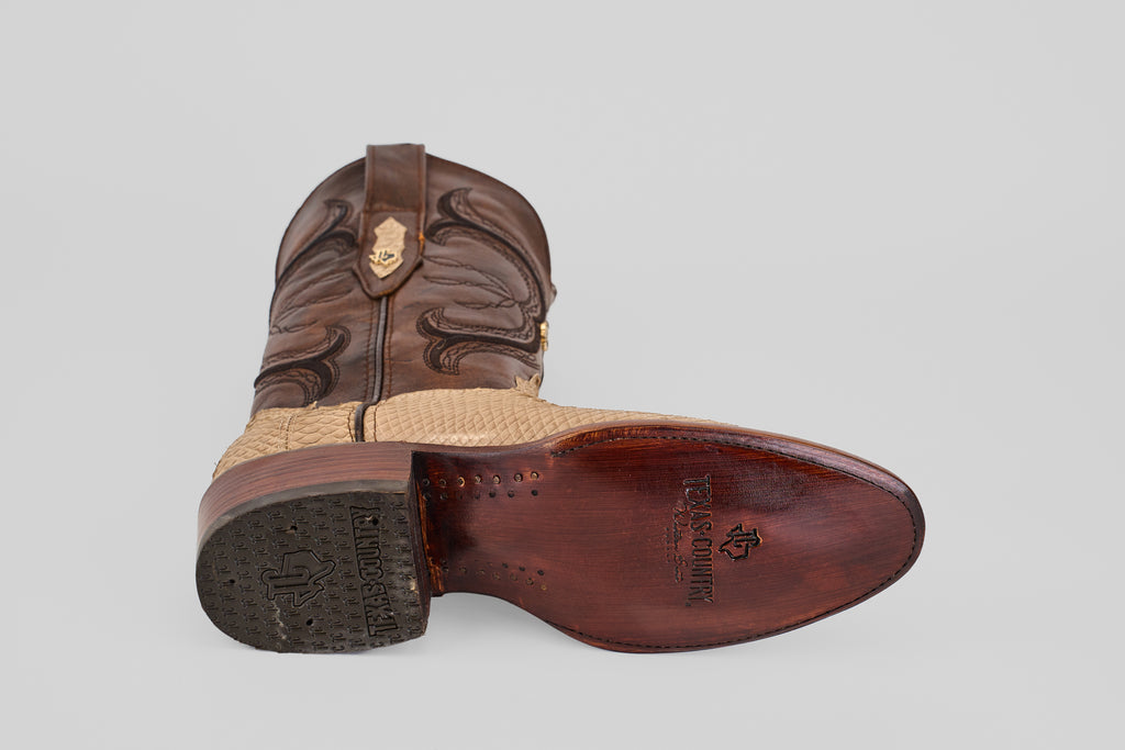 Tanner Python Boots - Cappuccino - Roper Toe (PN240)