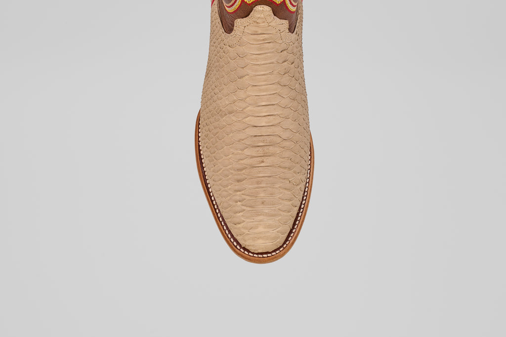 Braxton Python Boots - Cappuccino - Roper Toe