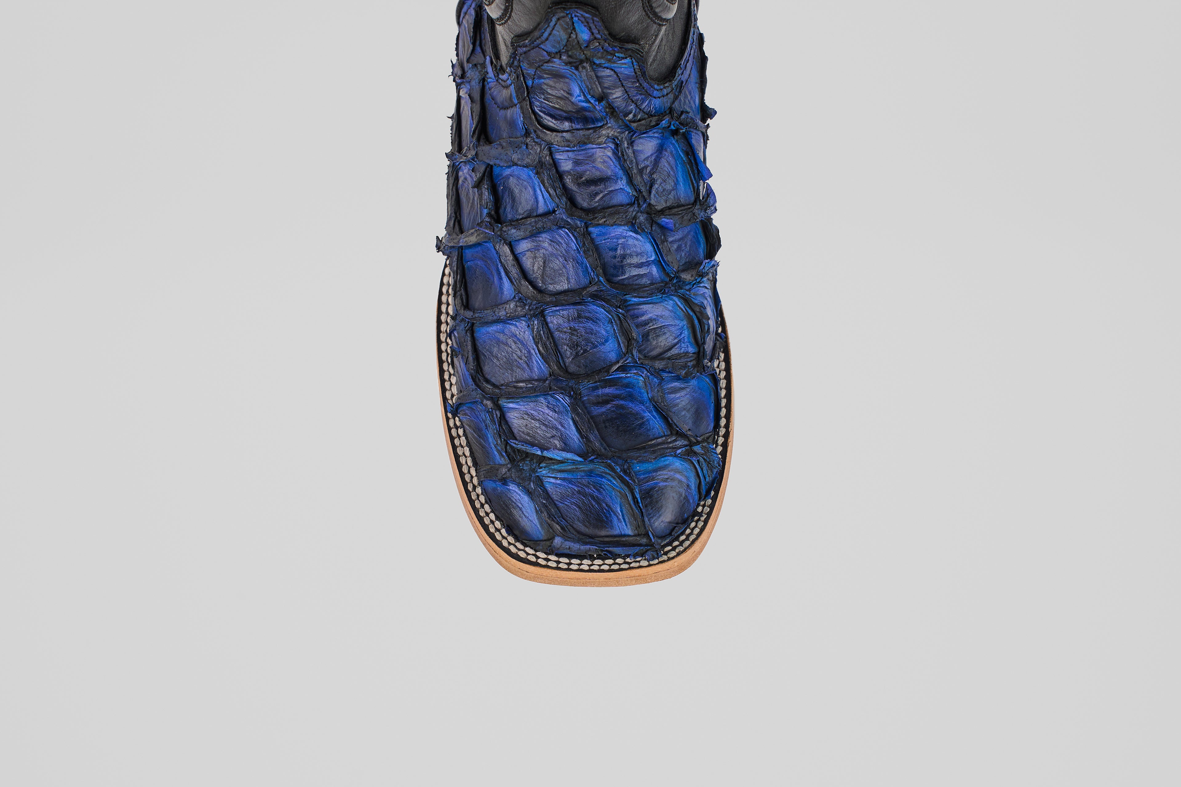 Connor Pirarucu Fish Boots - Dark Blue - Square Toe (PZ60)