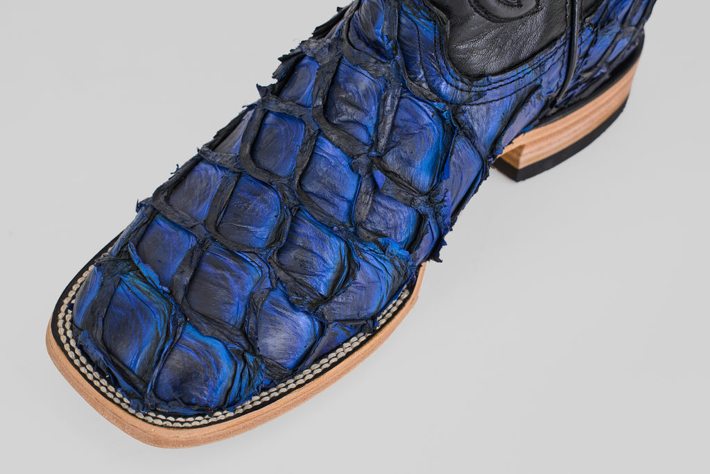Connor Pirarucu Fish Boots - Dark Blue - Square Toe (PZ60)