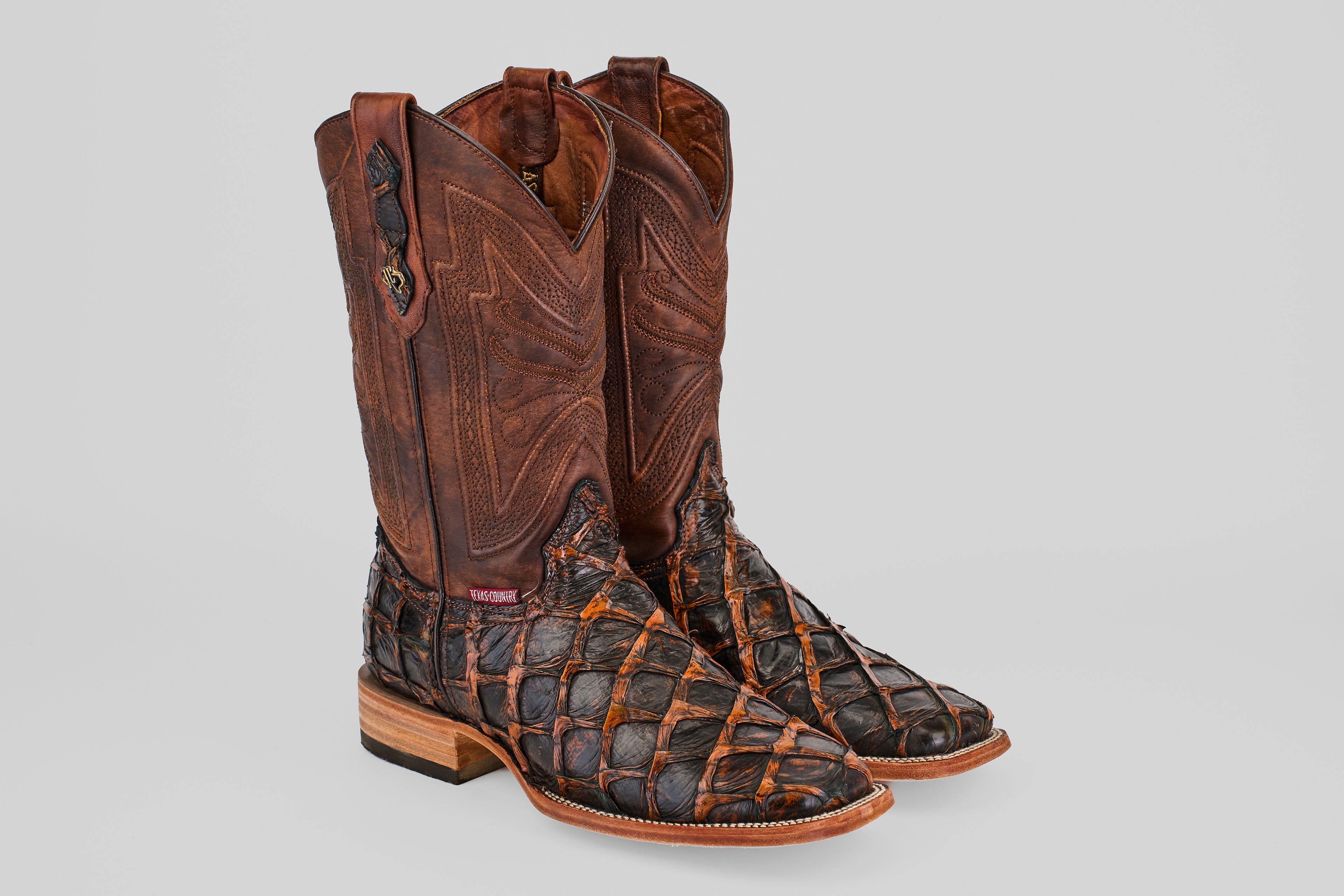 Connor Pirarucu Fish Boots - Rustic Cognac - Square Toe (PZ60)