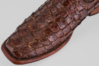 A close-up of the Conor - Brown - Narrow Square Toe boots highlights their detailed stitching and refined shape.