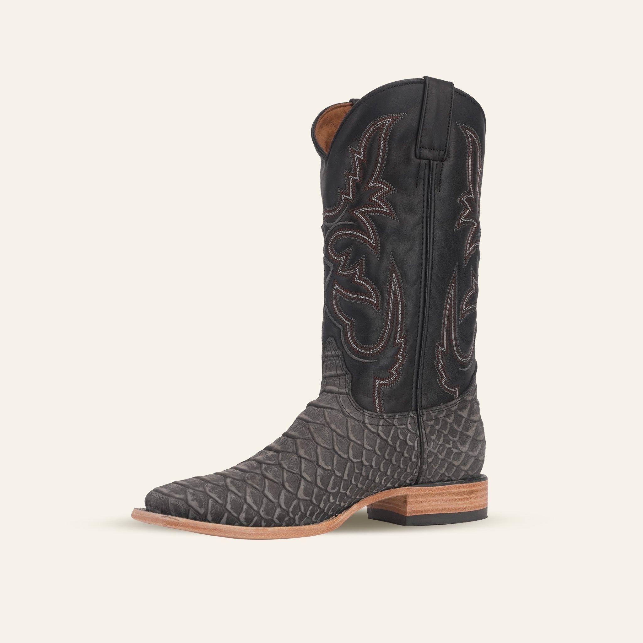 Jumbo Python Boots - Gray Embossed Leather - Square Toe (E943)