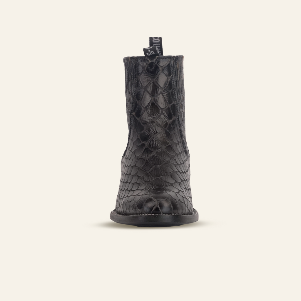 Snake Ankle Boots - Black Embossed Leather - Rodeo Toe (E955)