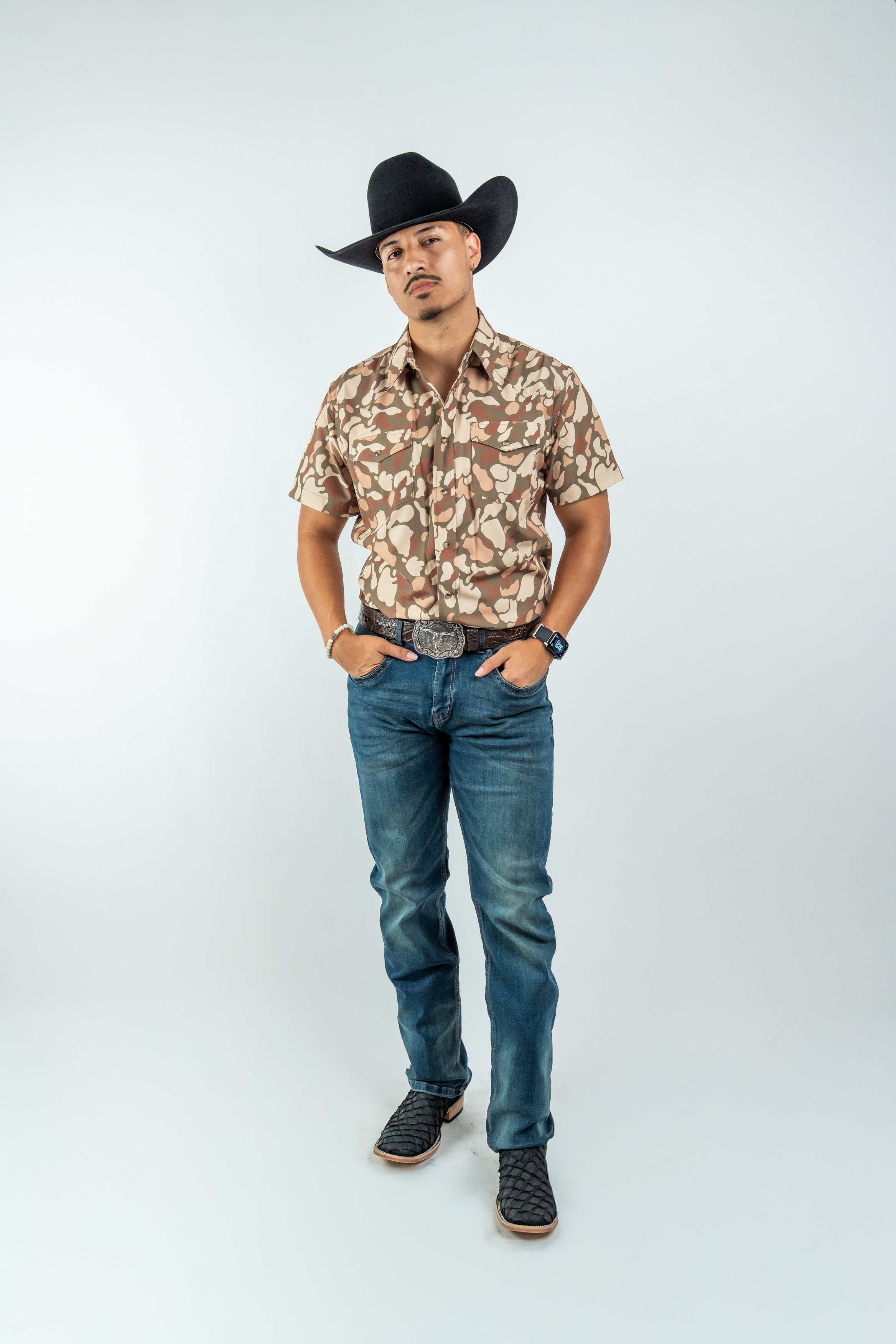 Texas Country - Brown Camo Pearl Snap Short Sleeve Shirt (RT101S/T #1152)