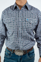Texas Country - Gray Geometric Print Pearl Snap Long Sleeve Shirt (PS100L/T #1076)