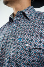 Texas Country - Gray Geometric Print Pearl Snap Long Sleeve Shirt (PS100L/T #1076)