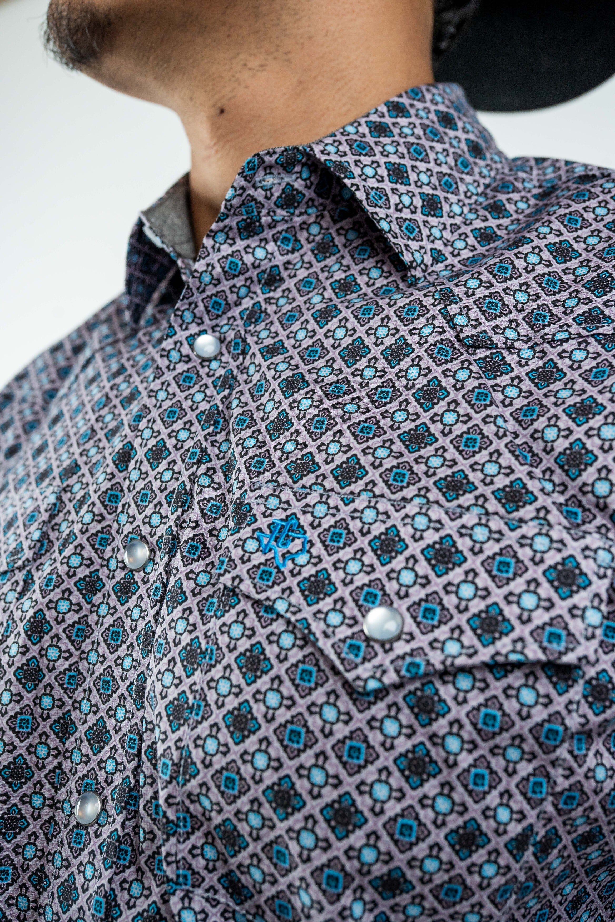 Texas Country - Gray Geometric Print Pearl Snap Long Sleeve Shirt (PS100L/T #1076)