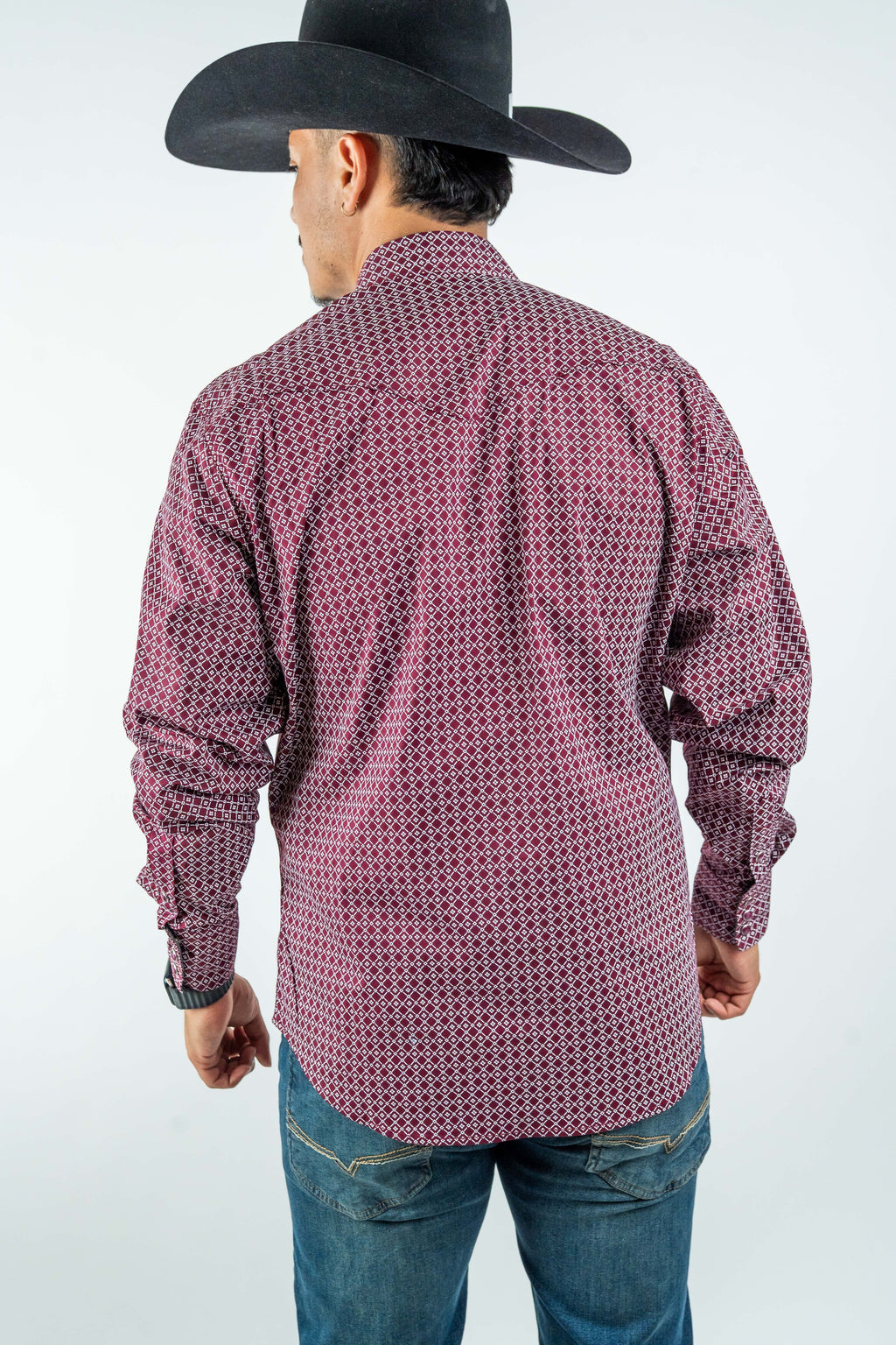 Texas Country - Burgundy Diamond Print Peal Snap Long Sleeve Shirt (PS100L/T #159)