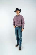 Texas Country - Burgundy Diamond Print Peal Snap Long Sleeve Shirt (PS100L/T #159)