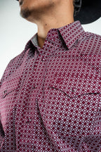 Texas Country - Burgundy Diamond Print Peal Snap Long Sleeve Shirt (PS100L/T #159)