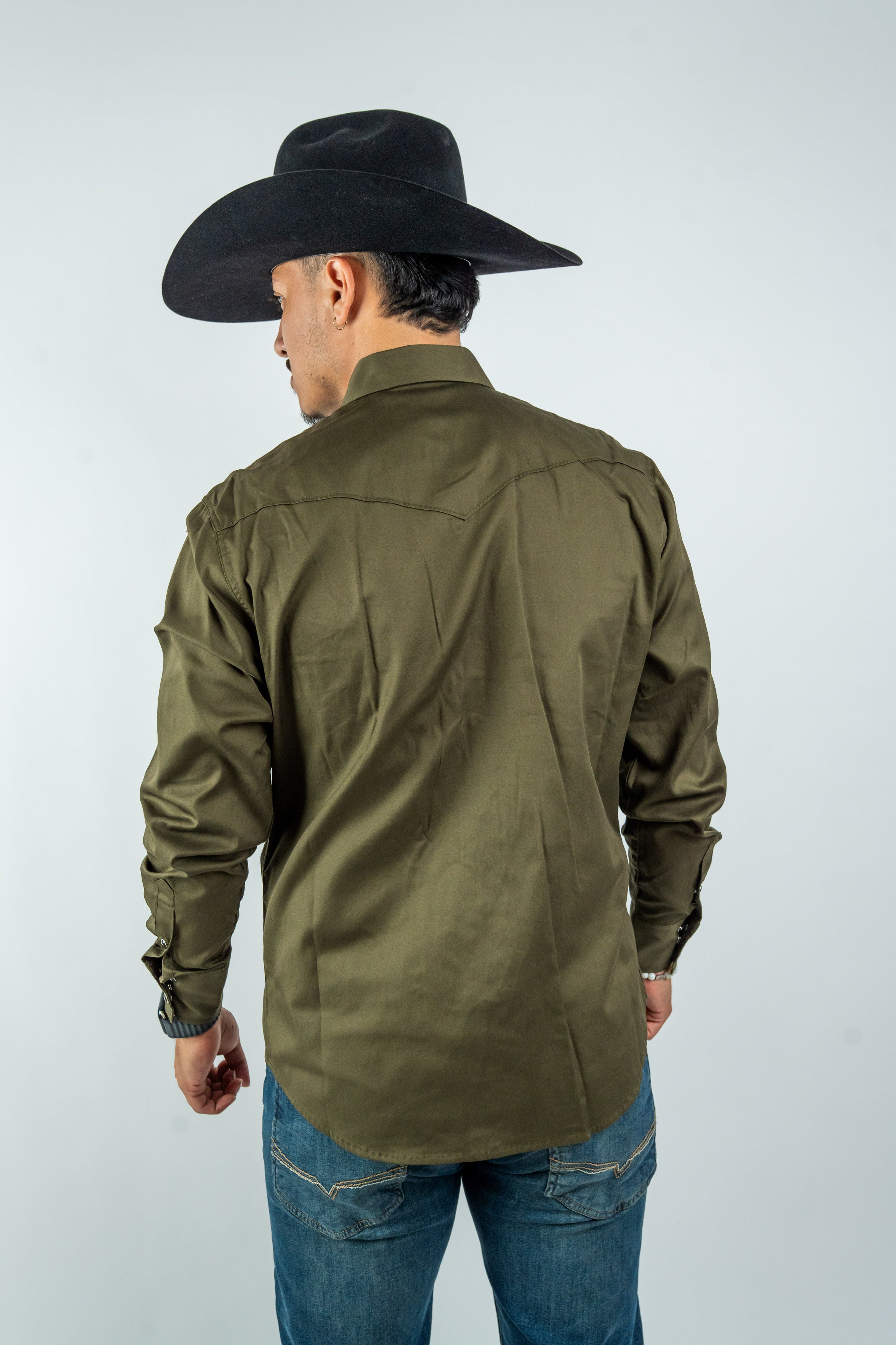 Texas Country - Solid Olive Pearl Snap Long-Sleeve Shirt (AC108L/T)