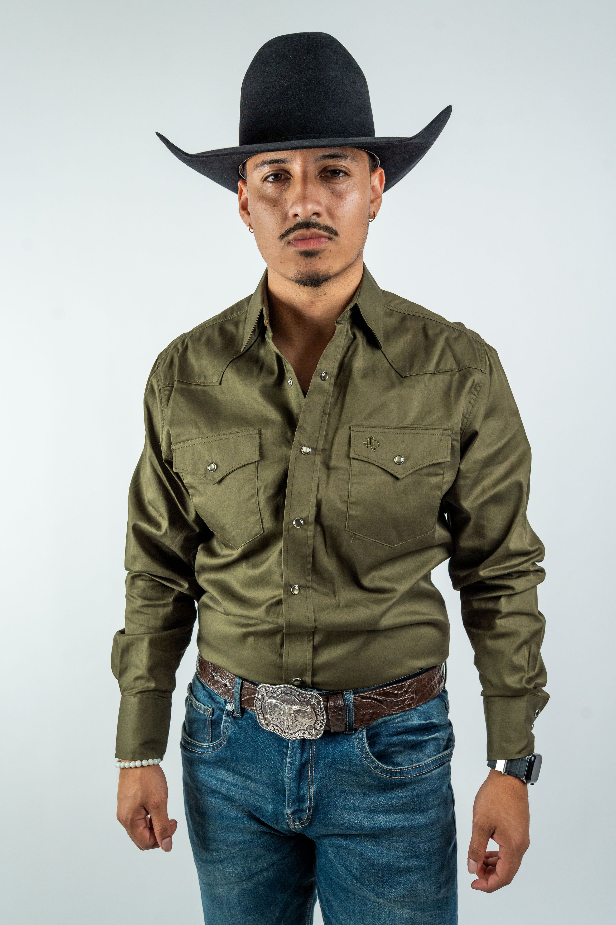 Texas Country - Solid Olive Pearl Snap Long-Sleeve Shirt (AC108L/T)