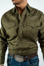 Texas Country - Solid Olive Pearl Snap Long-Sleeve Shirt (AC108L/T)