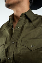 Texas Country - Solid Olive Pearl Snap Long-Sleeve Shirt (AC108L/T)