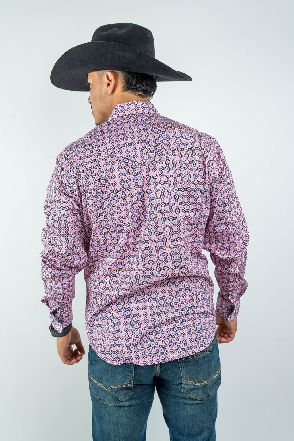 Texas Country - Pink Geometric Print Pearl Snap Long Sleeve Shirt (PS100L/T #123)
