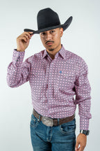 Texas Country - Pink Geometric Print Pearl Snap Long Sleeve Shirt (PS100L/T #123)