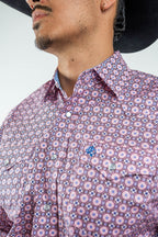Texas Country - Pink Geometric Print Pearl Snap Long Sleeve Shirt (PS100L/T #123)