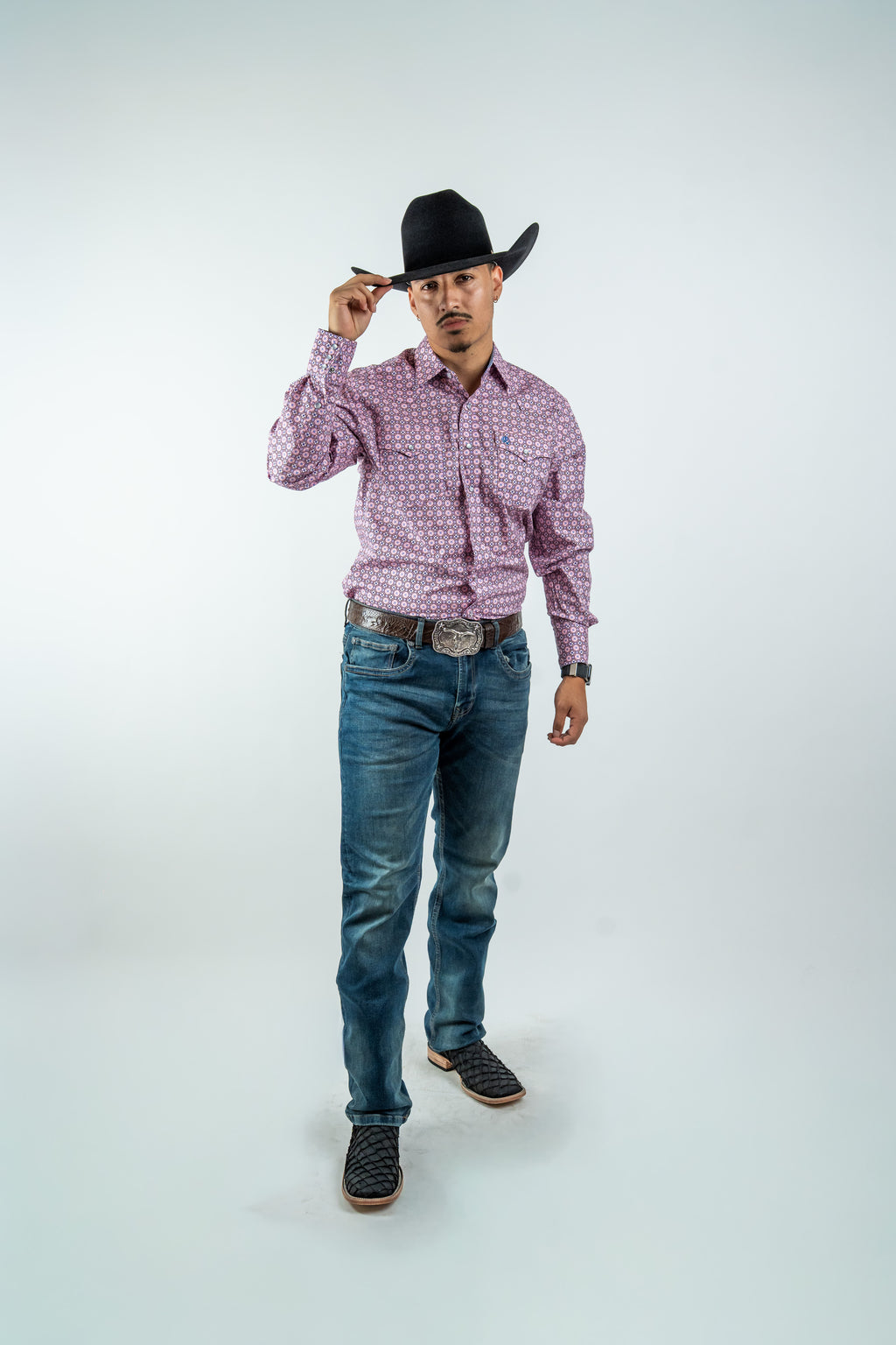 Texas Country - Pink Geometric Print Pearl Snap Long Sleeve Shirt (PS100L/T #123)