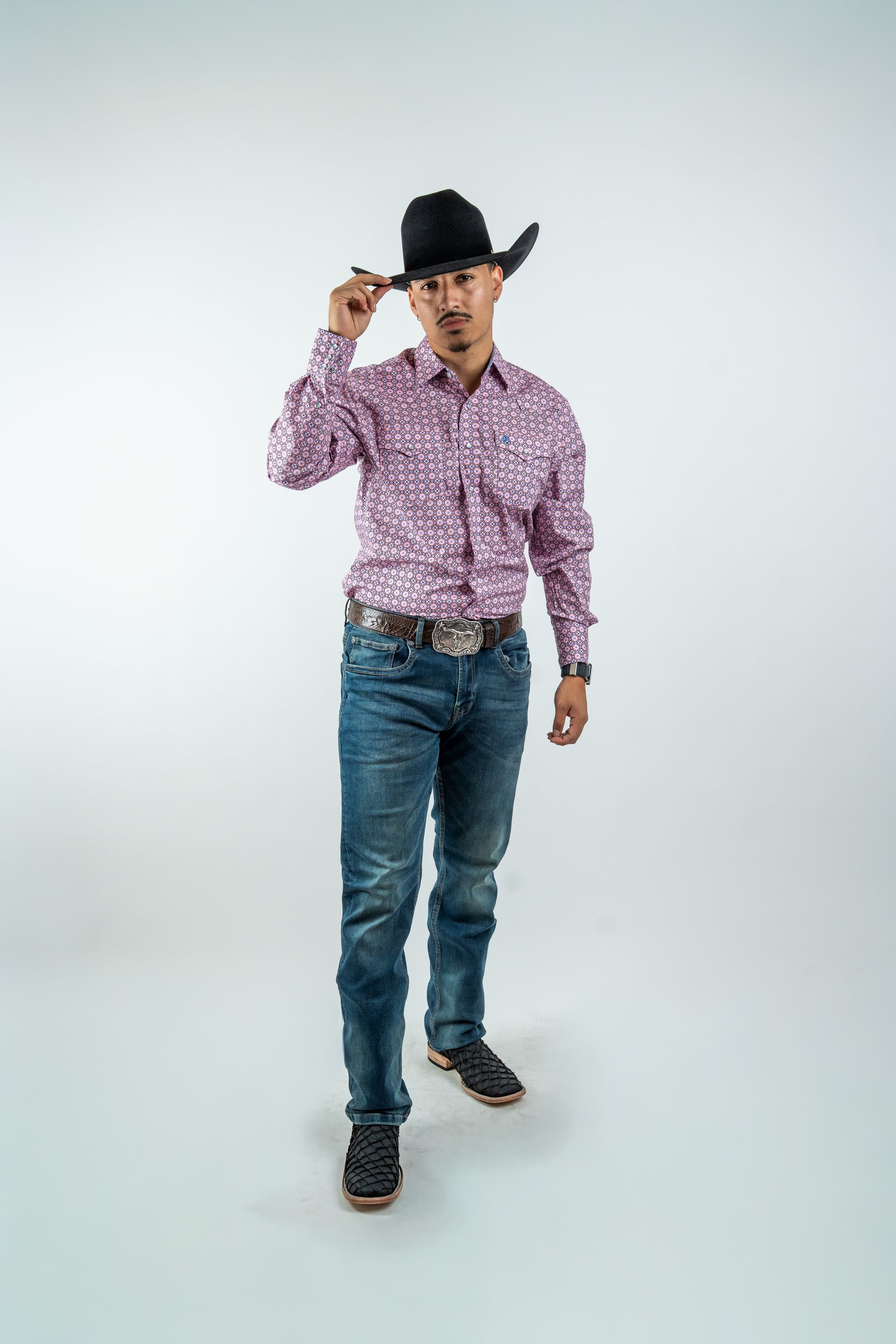 Texas Country - Pink Geometric Print Pearl Snap Long Sleeve Shirt (PS100L/T #123)
