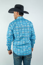Texas Country - Light Blue Aztec Pearl Snap Long Sleeve Shirt (PS100L/T #1124)