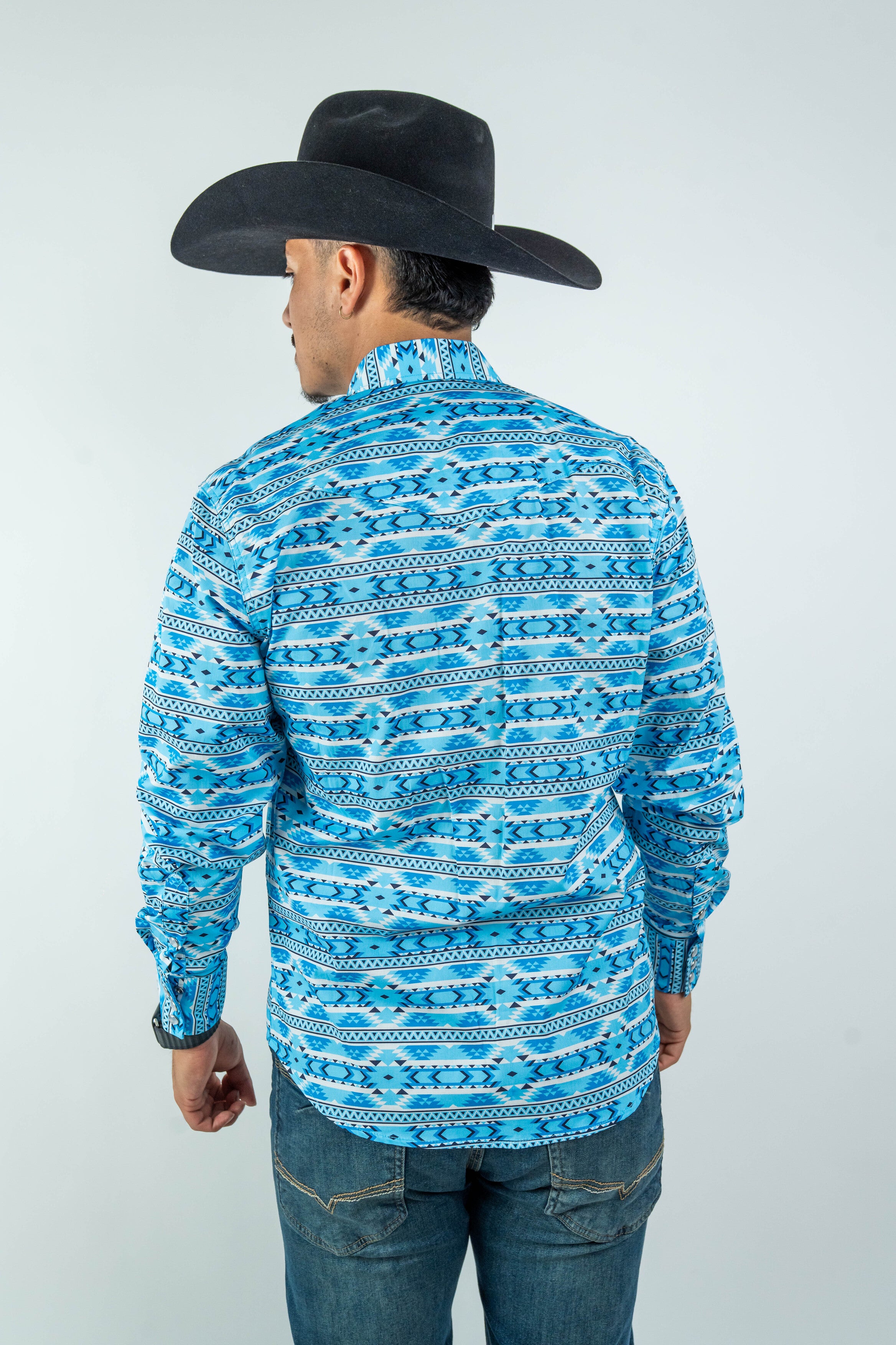 Texas Country - Light Blue Aztec Pearl Snap Long Sleeve Shirt (PS100L/T #1124)