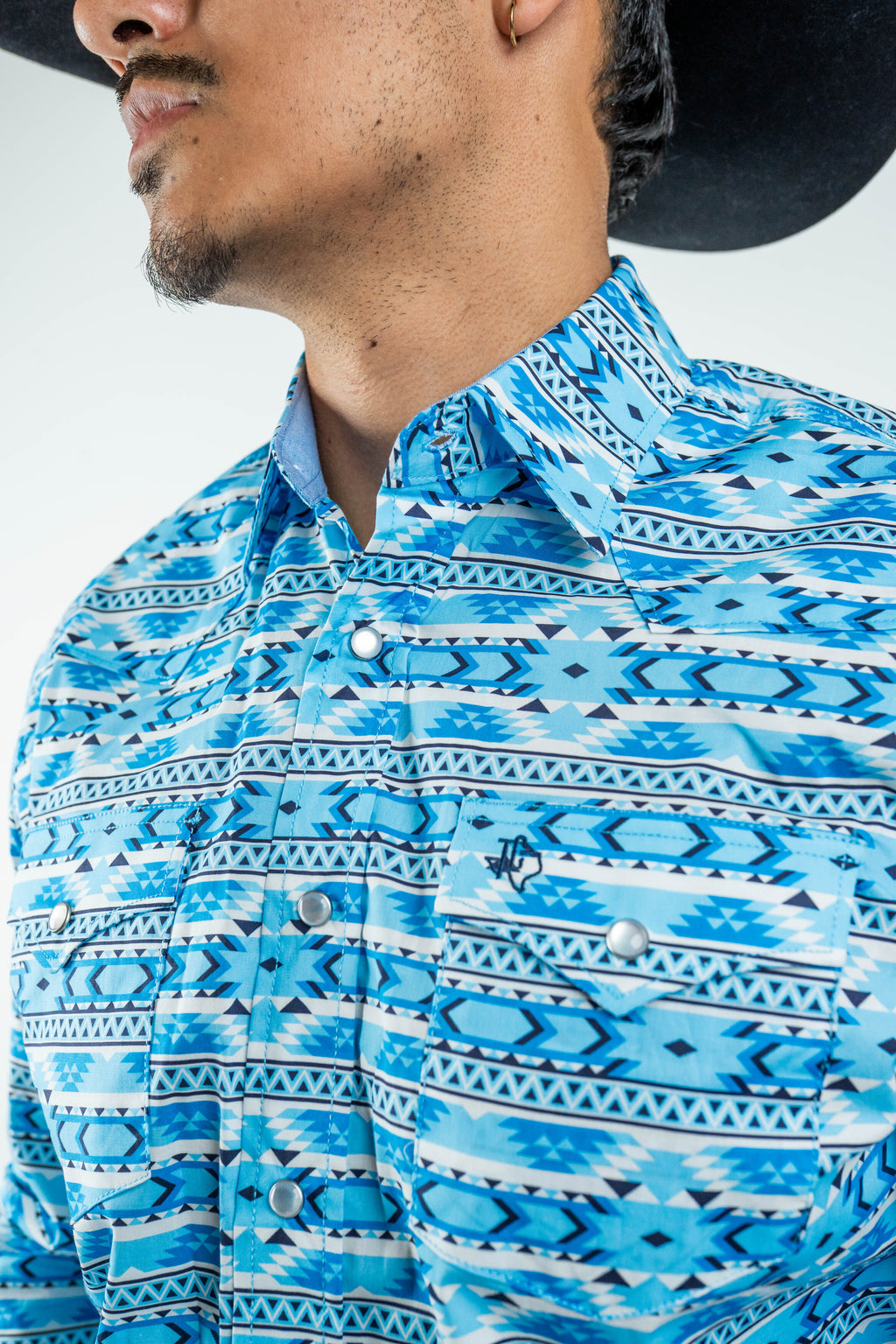 Texas Country - Light Blue Aztec Pearl Snap Long Sleeve Shirt (PS100L/T #1124)