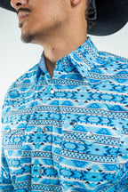 Texas Country - Light Blue Aztec Pearl Snap Long Sleeve Shirt (PS100L/T #1124)