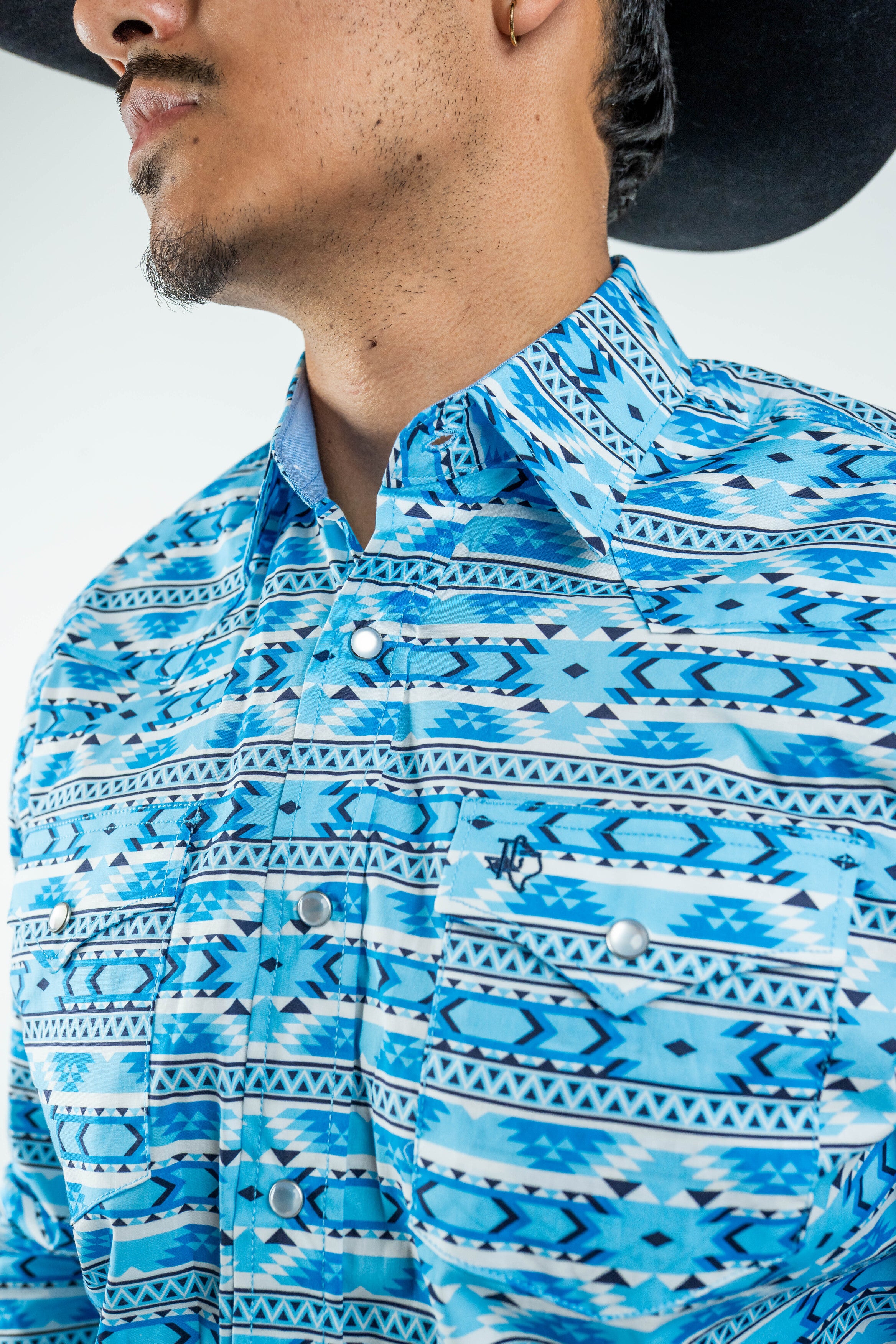 Texas Country - Light Blue Aztec Pearl Snap Long Sleeve Shirt (PS100L/T #1124)