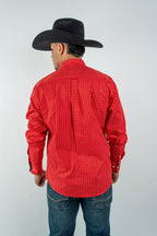 Texas Country - Red Flower Petals Button-Down Long Sleeve Shirt (MOD1086)