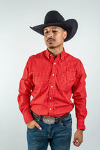 Texas Country - Red Flower Petals Button-Down Long Sleeve Shirt (MOD1086)