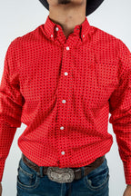 Texas Country - Red Flower Petals Button-Down Long Sleeve Shirt (MOD1086)