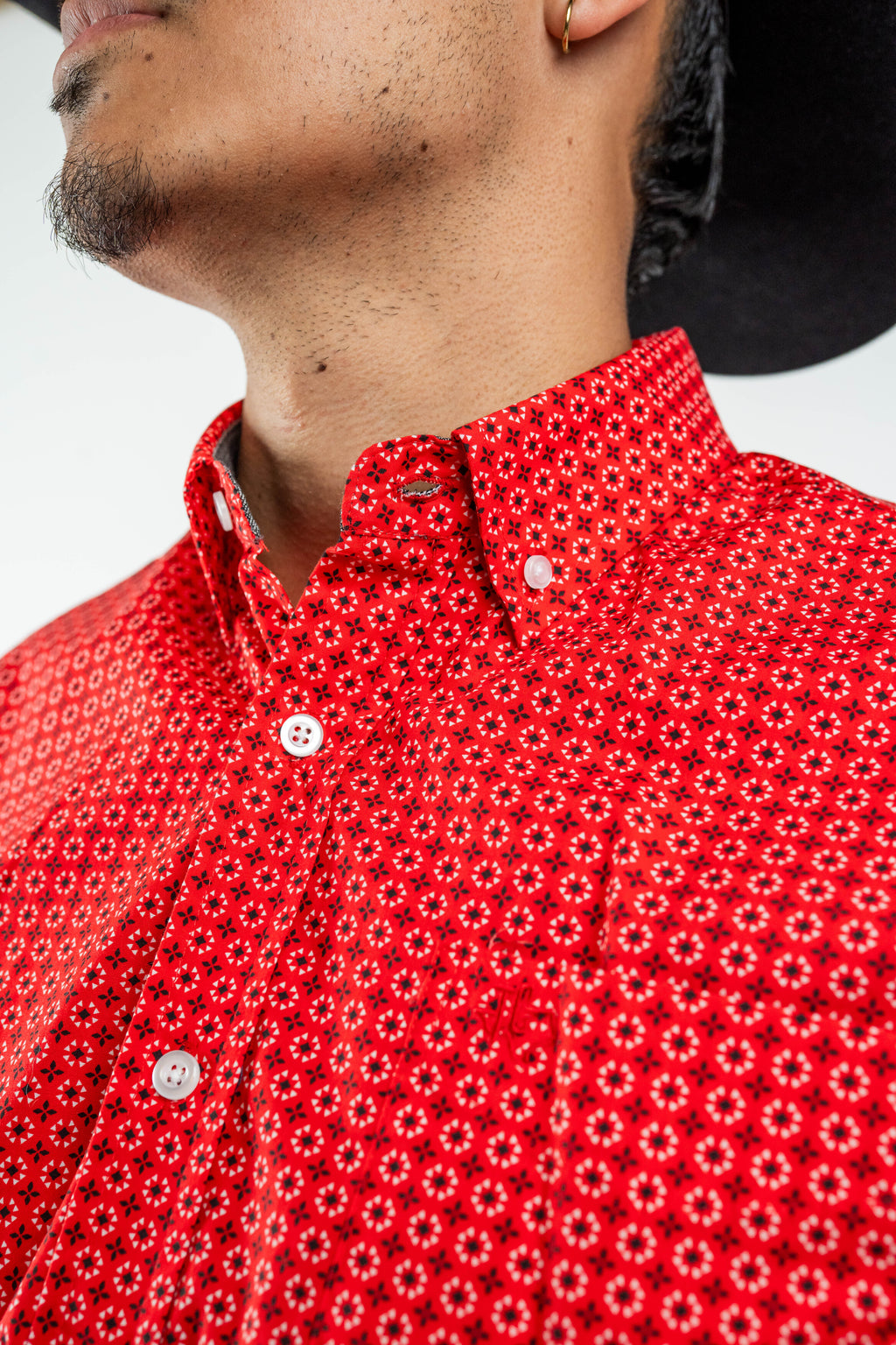 Texas Country - Red Flower Petals Button-Down Long Sleeve Shirt (MOD1086)