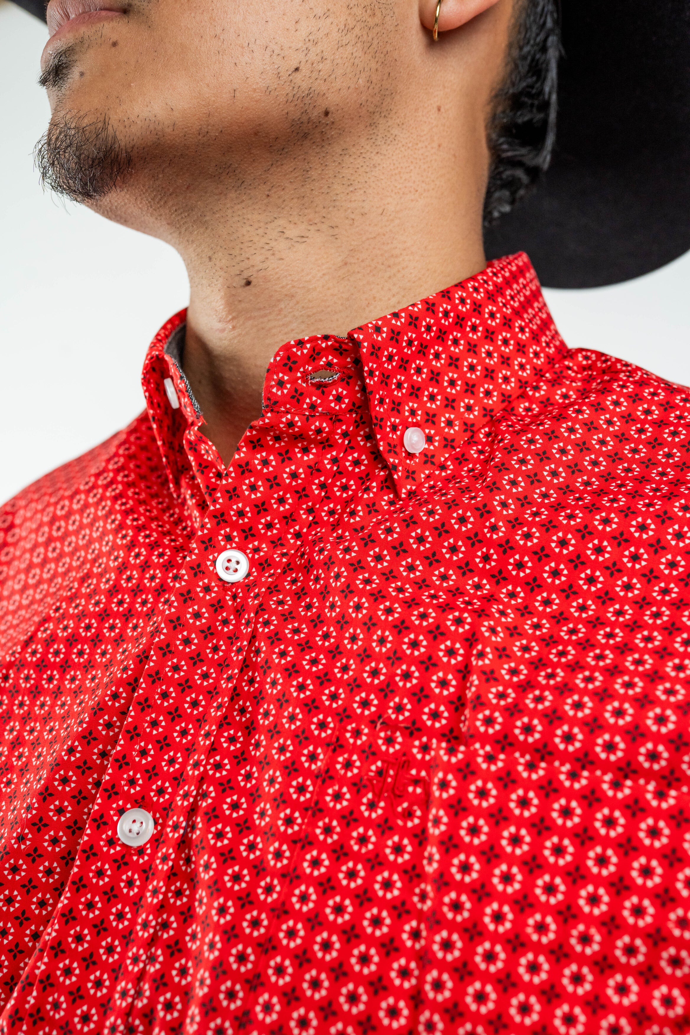 Texas Country - Red Flower Petals Button-Down Long Sleeve Shirt (MOD1086)