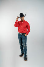 Texas Country - Red Flower Petals Button-Down Long Sleeve Shirt (MOD1086)