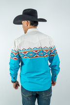 Texas Country - Turquoise Southwestern Pearl Snap Long Sleeve Shirt (MOD1090)
