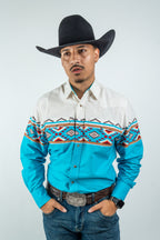 Texas Country - Turquoise Southwestern Pearl Snap Long Sleeve Shirt (MOD1090)