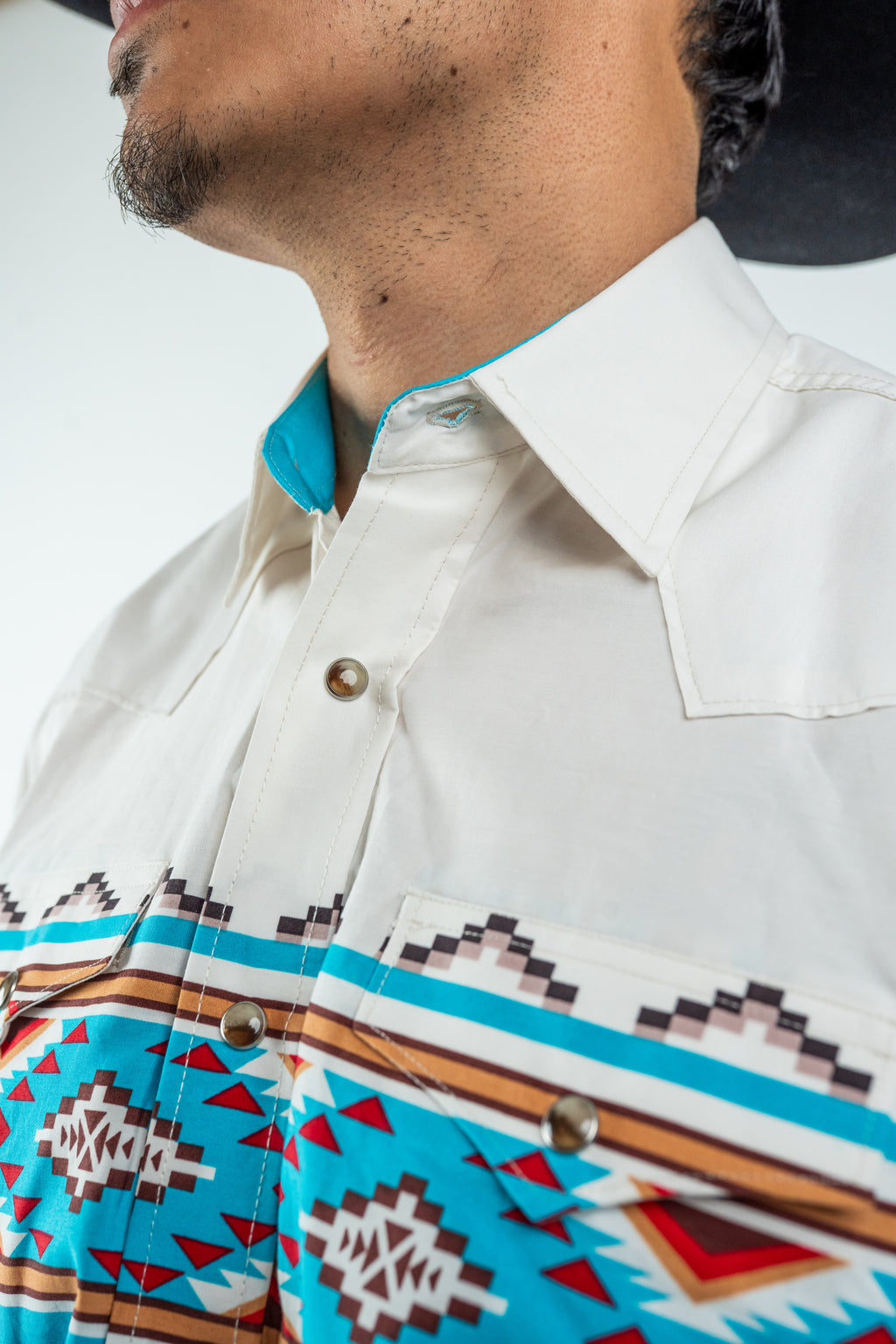 Texas Country - Turquoise Southwestern Pearl Snap Long Sleeve Shirt (MOD1090)