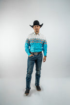 Texas Country - Turquoise Southwestern Pearl Snap Long Sleeve Shirt (MOD1090)