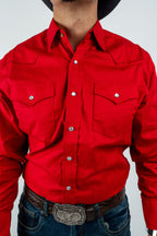Texas Country - Solid Red Pearl Snap Long-Sleeve Shirt (AC108L/T)